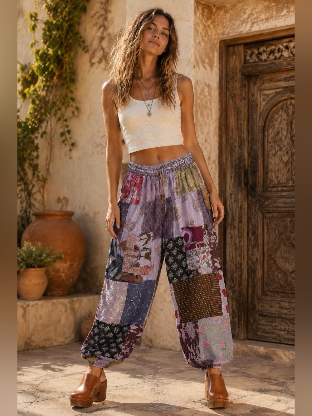 NEW Kantha Patchwork Harem Pants Boho Joggers Purple S-XL